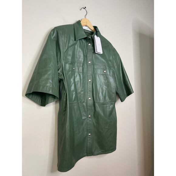 NWT Iro Lamb Leather Signy Short Sleeve Top Leather in Vintage Green Sz: Small - Picture 3 of 8
